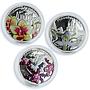 Niue set of 3 coins Magical Flowers Orchids colored proof silver coin 2012