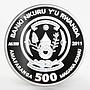 Rwanda 500 francs Orchid Vanda Tricolor flower colored proof silver coin 2011