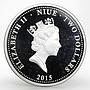 Niue 2 dollars Year of the Goat colored proof silver coin 2015