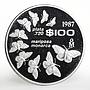 Mexico 100 pesos Monarch Butterflies Fauna proof silver coin 1987