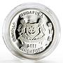 Singapore 1 dollar Vanda Tan Chay Yan Orchid colored proof silver coin 2011