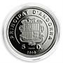 Andorra, 5 dinars, BROWN BEAR PYRENEES, wildlife, fauna, silver coin, 2010