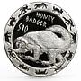 Sierra Leone 10 dollars Nocturnal Animals series Honey Badger silver coin 2008