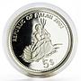 Palau 5 dollars Marine Life Protection series Blue Tang Fish silver coin 2002