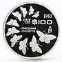 Mexico 100 pesos Monarch Butterflies Fauna proof silver coin 1987