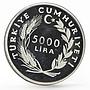 Turkey 5000 lira 50 Years of Women Suffrage Movement proof silver coin 1984