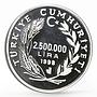 Turkey 2500000 lira Writter Hassan Ali Yusel Turkish Poetry silver coin 1998