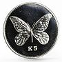 Papua New Guinea 5 kina National Emblem Queen Butterfly proof silver coin 1992