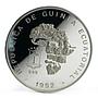 Equatorial Guinea 15000 francs Wildlife Map Elephant mother and calf silver 1992