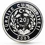 Turkey 20 lira Animal series Striped Hyena proof silver coin 2005