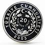Turkey 20 lira Animal series Turkish Angora The Light Eyes Cat silver coin 2005