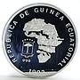 Equatorial Guinea 15000 francs Wildlife Map Elephant mother and calf silver 1992