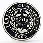 Turkey 20 lira Animal series Brown Bear Grizley proof silver coin 2005