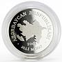 Azerbaijan 50 manat Heydar Aliyev President Map silver proof coin 2004