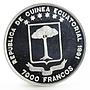 Equatorial Guinea 7000 francs Discovery of America Ship proof silver coin 1992