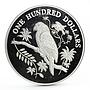 Dominican Republic 100 dollars Local Fauna series Parrots proof silver coin 1988