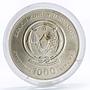 Rwanda 1000 francs World Wildlife Fund series Lion gilded silver coin 2008