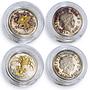 Britain set of 14 coins 25 Years of Royal One Pound gilded silver coins 2008