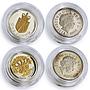 Britain set of 14 coins 25 Years of Royal One Pound gilded silver coins 2008