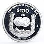 Mexico 100 pesos Ibero-American Encounter of Two Worlds Ships silver coin 1991