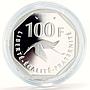 France 100 francs Aviator George Guynem's Portrait Bird Planes silver coin 1997
