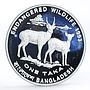 Bangladesh 1 taka Endangered Wildlife series Two Deers proof silver coin 1993