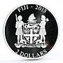 Fiji 2 dollars Small Cats series Somali Fluffy Cat Pet colored silver coin 2013