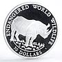 Cook Islands 50 dollars Endangered Wildlife Black Rhinoceros silver coin 1990