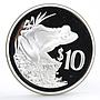 Fiji 10 dollars World Wildlife Fund Fauna Ground Frog proof silver coin 1986