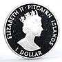 Pitcairn Island 1 dollar 200 Years to HMAV Bounty Ship Clipper silver coin 1989