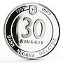 Malaysia 30 ringgit 30th Anniversary of Central Bank proof silver coin 1989