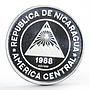 Nicaragua 50 cordobas Calgary Winter Olympic Games series Skier silver coin 1988