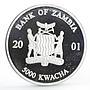 Zambia 5000 kwacha African Wildlife series Elephant silver coin 2001