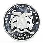 Benin 1000 francs African Widlife Fauna Zebra colored silver coin 1997