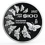 Mexico 100 pesos Monarch Butterflies Fauna proof silver coin 1987