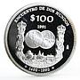 Mexico 100 pesos Ibero-American Encounter of Two Worlds Ships silver coin 1991