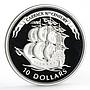 Belize 10 dollars Seafaring Carrack 16th Century Ship Clipper silver coin 1995