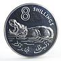 Gambia 8 shillings Animals Fauna Hippopotamus proof silver coin 1970