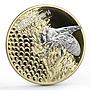 Cook Islands 5 dollars Shades of Nature Bee Flower gilded silver coin 2014