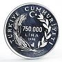 Turkey 750000 lira World Food Summit FAO Grain proof silver coin 1996