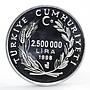 Turkey 2500000 lira 75 Years of the Republic Doves Birds proof silver coin 1998