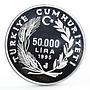 Turkey 50000 lira Ottoman Admiral Piri Reis Ship Clipper proof silver coin 1995
