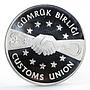 Turkey 750000 lira Custom Union Clasped Hands Planes Road proof silver coin 1996