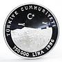 Turkey 750000 lira Custom Union Clasped Hands Planes Road proof silver coin 1996