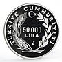 Turkey 50000 lira Endangered Widlife Fauna Bald Ibis Bird silver coin 1995