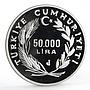 Turkey 50000 lira Endangered Widlife Fauna Bald Ibis Bird silver coin 1995