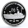 France 1 1/2 euro La Corvette Mimosa Ship proof silver coin 2004