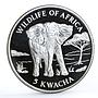 Malawi 5 kwacha African Wildlife Fauna Elephant proof silver coin 1997