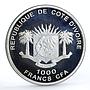 Ivory Coast 1000 francs Peril Wildlife Antidorcas Marsupialis silver coin 2009