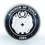 Tonga 1 pa anga World Cup USA soccer silver coin 1994